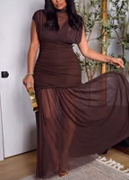 Mocha Pleated Mesh Bodycon