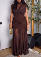 Mocha Pleated Mesh Bodycon