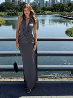 Maxi Dress with Metal Necklace Collar