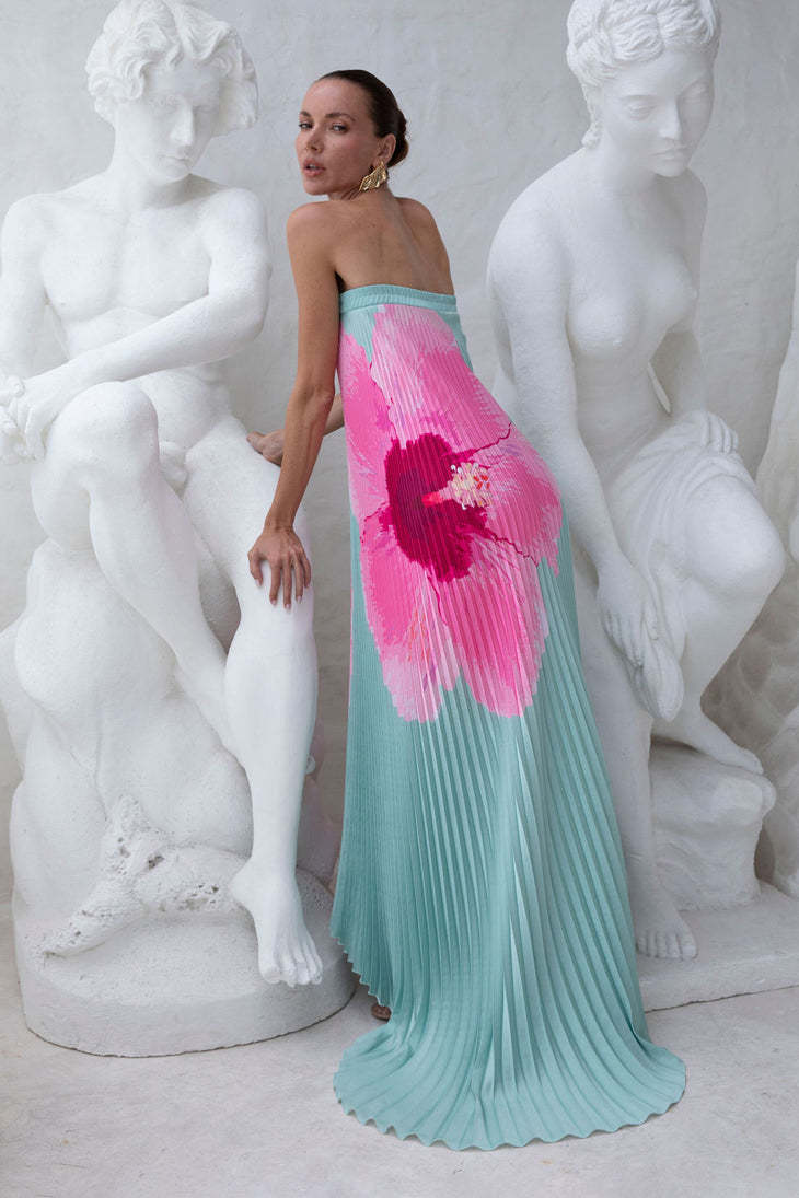 Blue Floral Off-Shoulder Maxi Dress