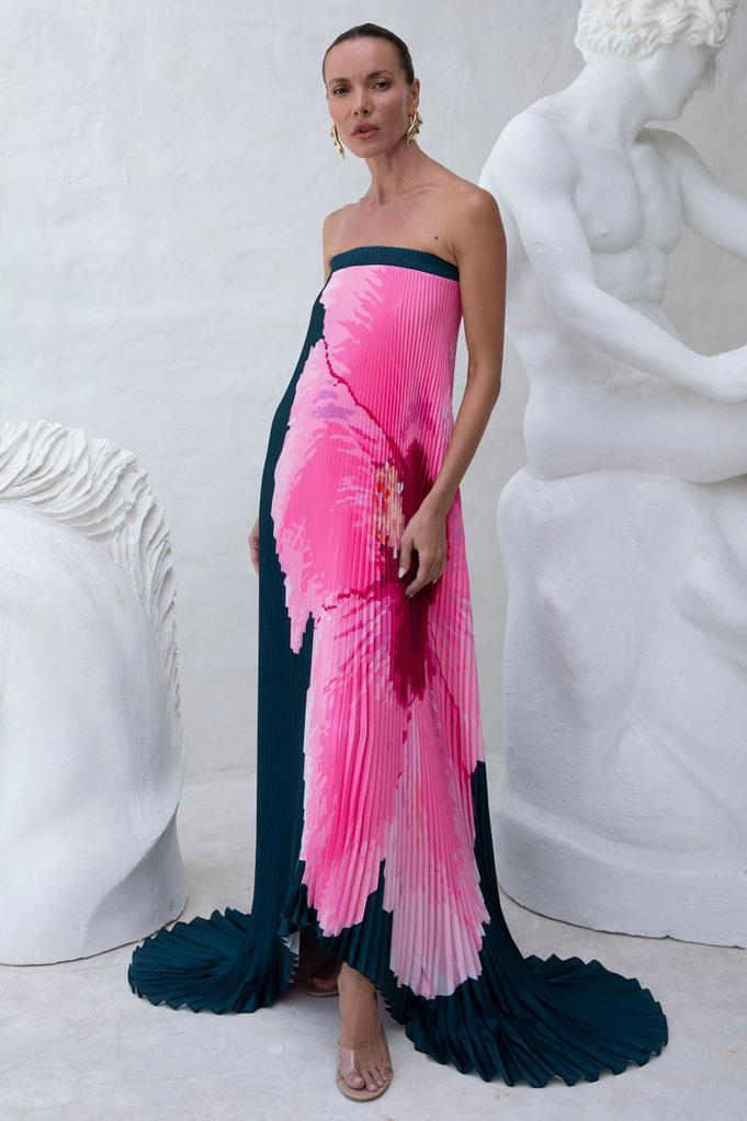Blue Floral Off-Shoulder Maxi Dress