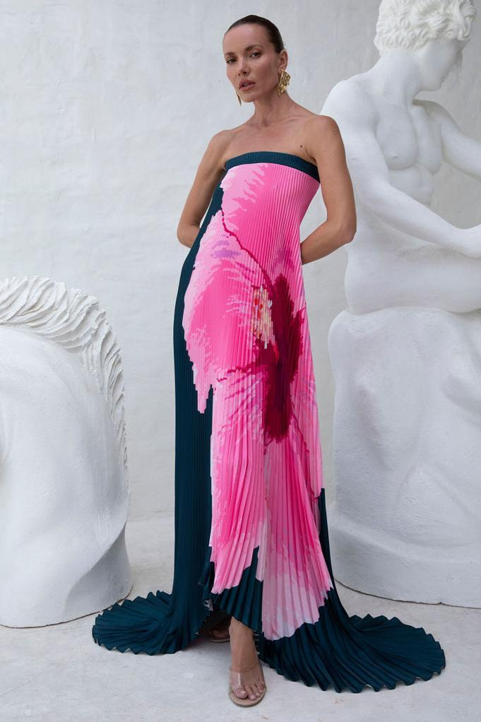 Blue Floral Off-Shoulder Maxi Dress