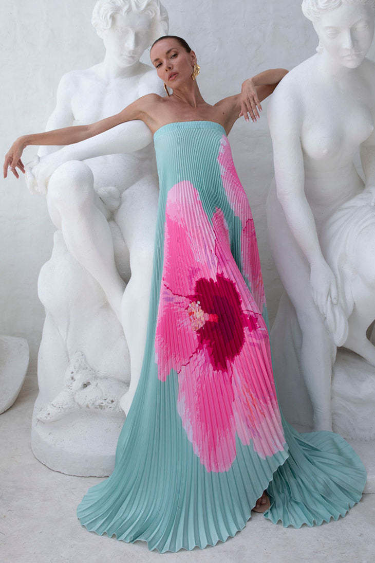 Blue Floral Off-Shoulder Maxi Dress