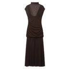 Mocha Pleated Mesh Bodycon