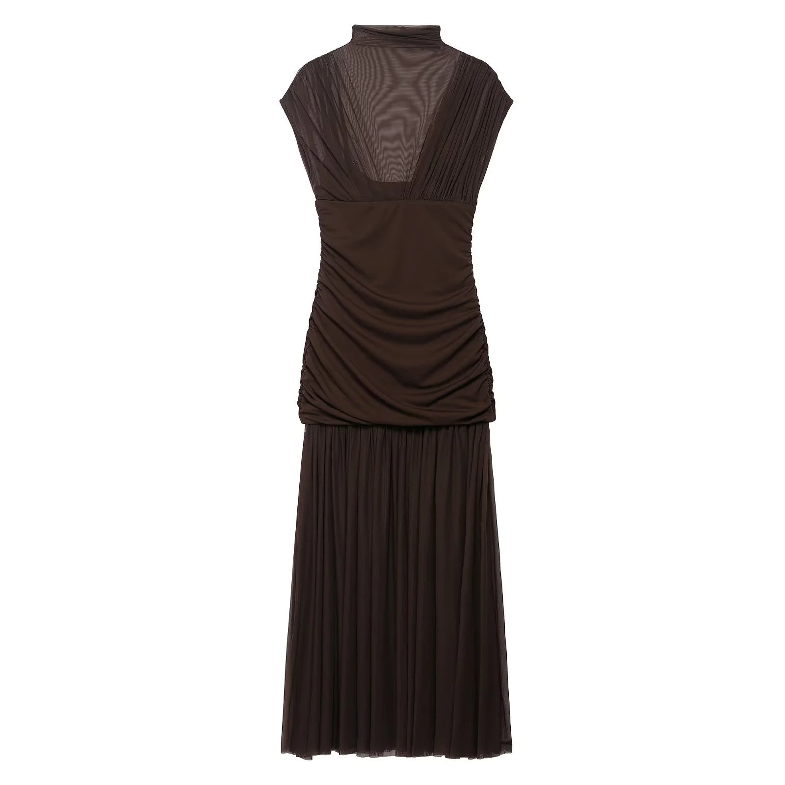 Mocha Pleated Mesh Bodycon