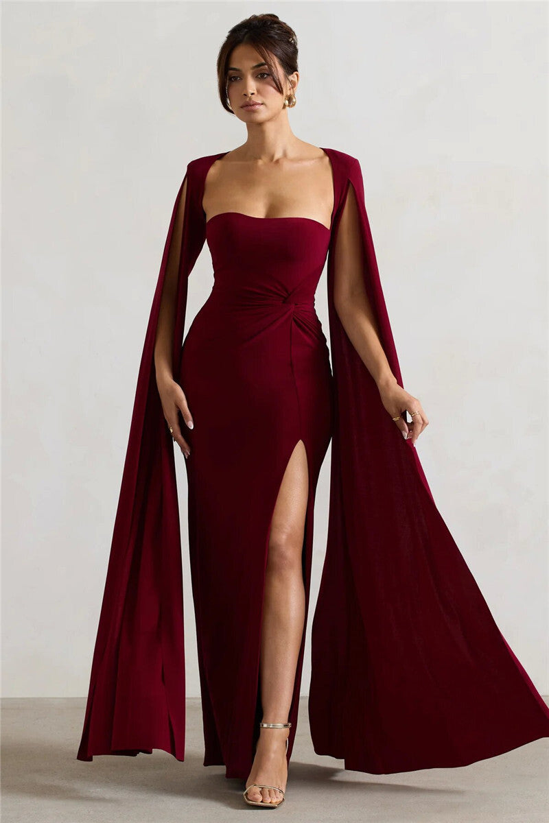 Chic Cape Split Maxi Dress