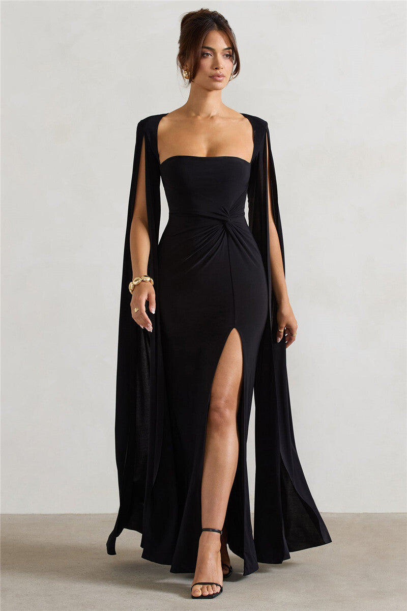 Chic Cape Split Maxi Dress