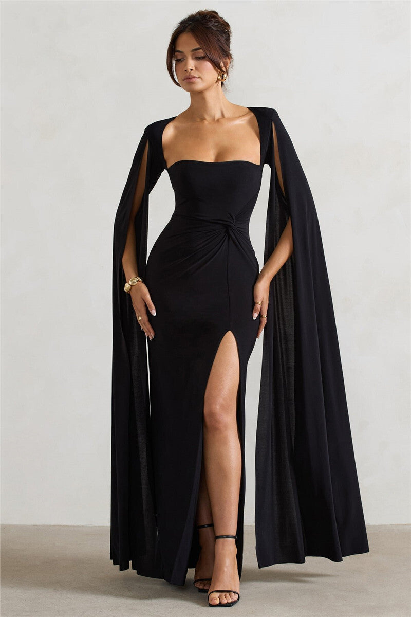 Chic Cape Split Maxi Dress