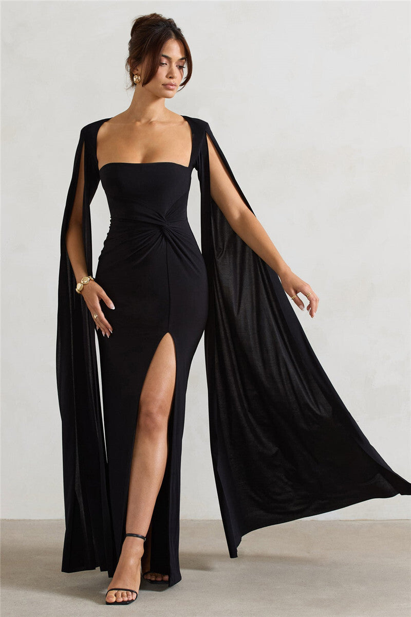 Chic Cape Split Maxi Dress