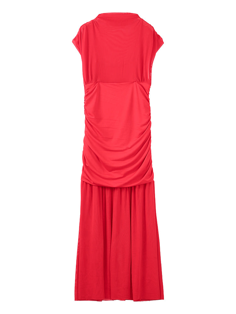 Mocha Pleated Mesh Bodycon