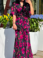 Elegant V-Neck Bell Sleeve Printed Dress