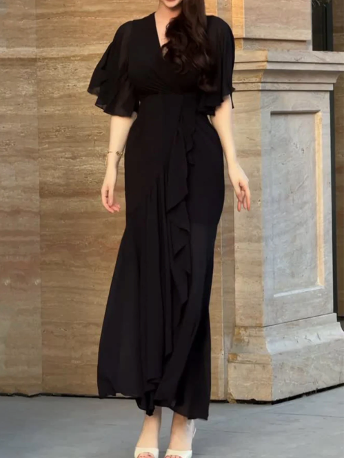 Elegant V-Neck Bell Sleeve Printed Dress