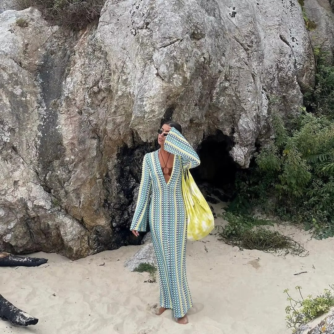 Crochet Stripe Maxi Dress&nbsp;