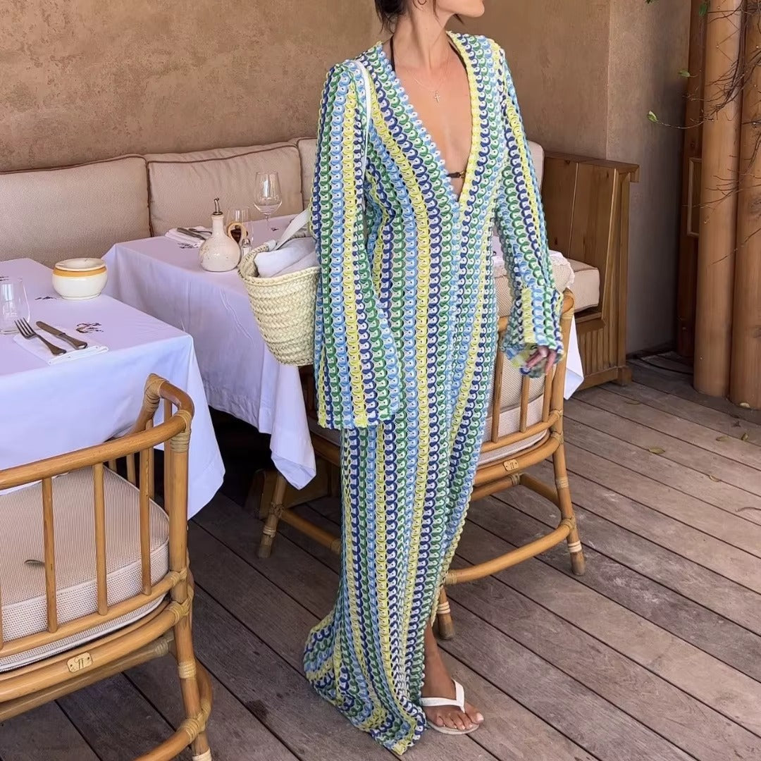 Crochet Stripe Maxi Dress&nbsp;