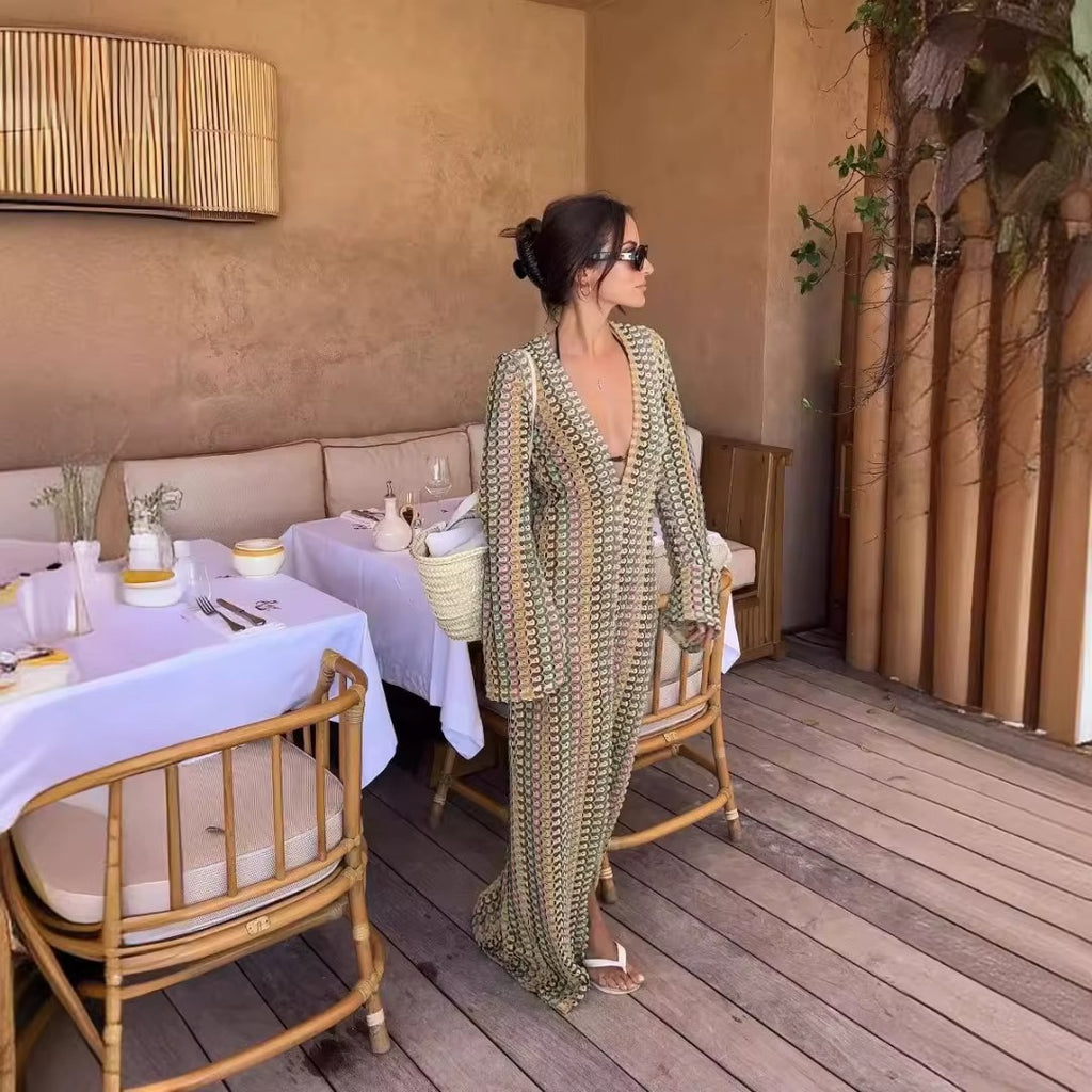 Crochet Stripe Maxi Dress&nbsp;