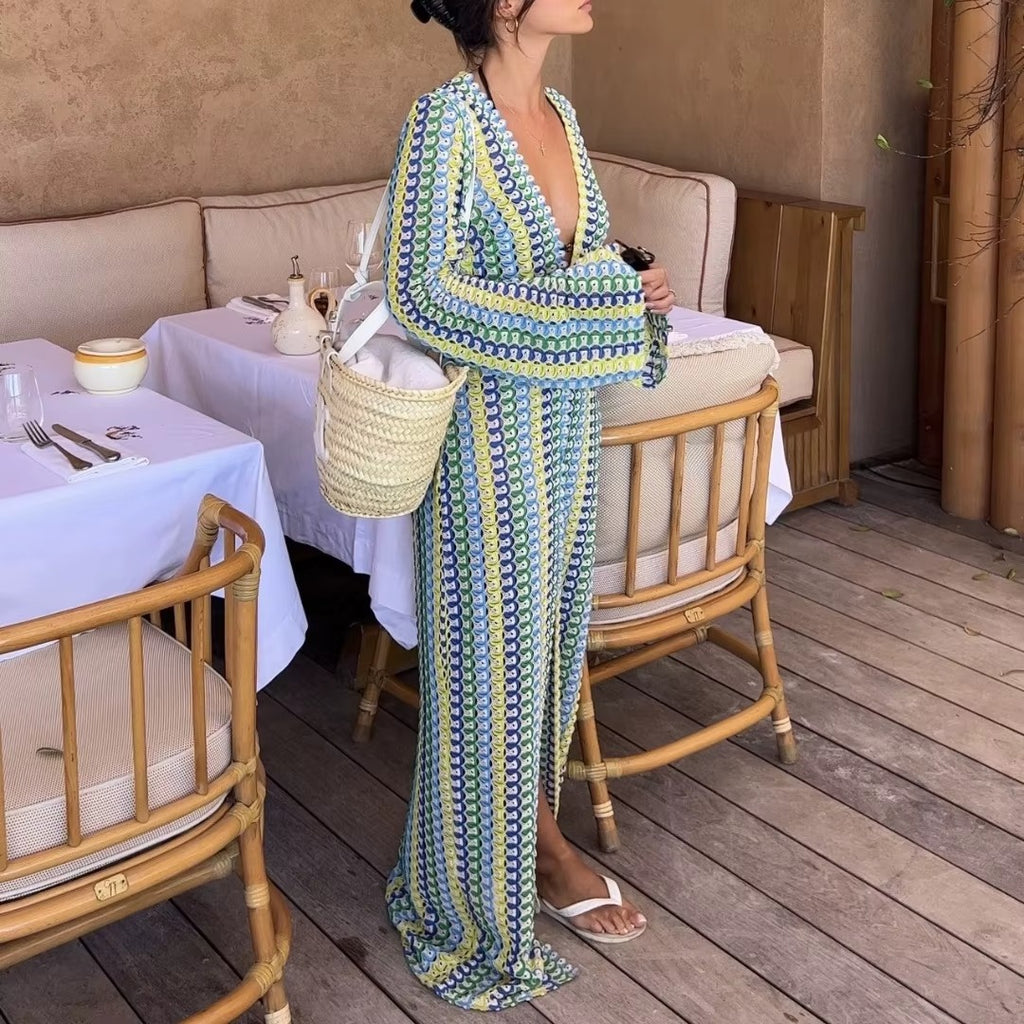Crochet Stripe Maxi Dress&nbsp;